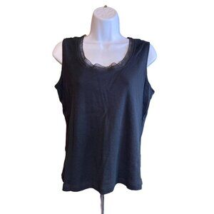 Rafaella Studio Womens Black Tank Top Large Mesh Trim Sleeveles Corpcore
